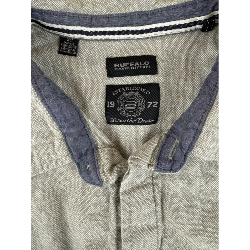 Short Sleeve Linen Blend Button Down Mens XL Grey Excellent Buffalo David Bitton